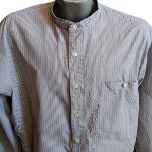 Lands End Mens Tall 17.5" 36" Pinpoint Oxford Button-Up Shirt Striped Cotton Vtg